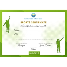 School Sports Award Certificate Shot Put A4 Size | Use on Laser Printer